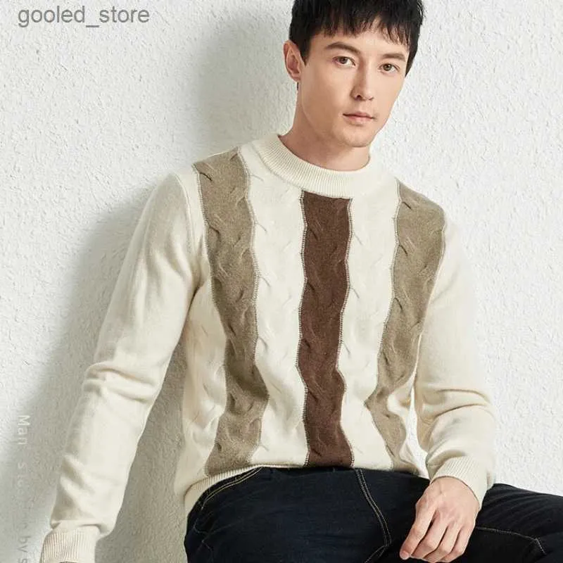 Men's Sweaters 2023 Autumn and Winter New 9-Pin Thickened Wool Twisted Cable-Knit Sweater Fashion and Young Wool Cashmere Color Matching Q231115