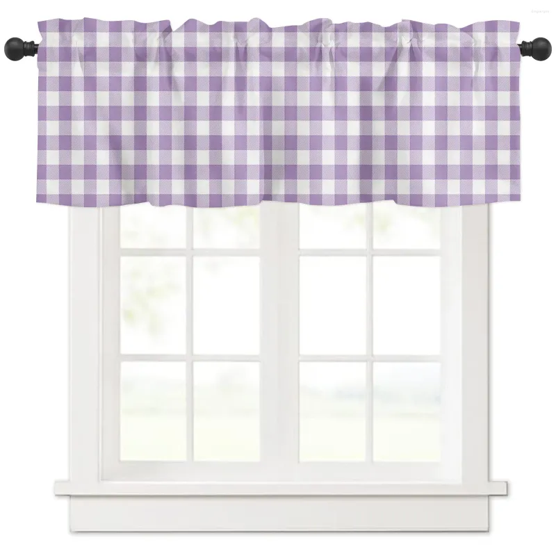 Zasłony Purple Białe kraciaste zasłony kuchenne Dekoracja domu krótka do salonu sypialnia małe zasłony kortyny
