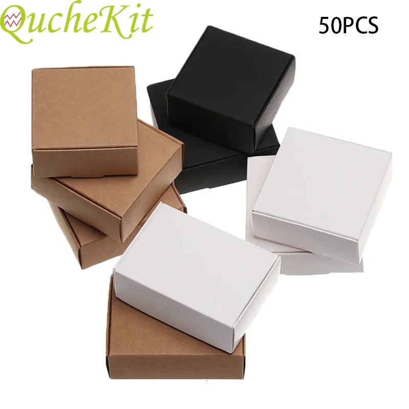 Mücevher Kutuları 50 PCS/Lot Kare Beyaz El Yapımı Şeker Sabun Kutusu Mücevher Siyah Paketleme Hediye Kutuları Düğün Doğum Günü Hediyeleri Ambalaj Malzemeleri 231115