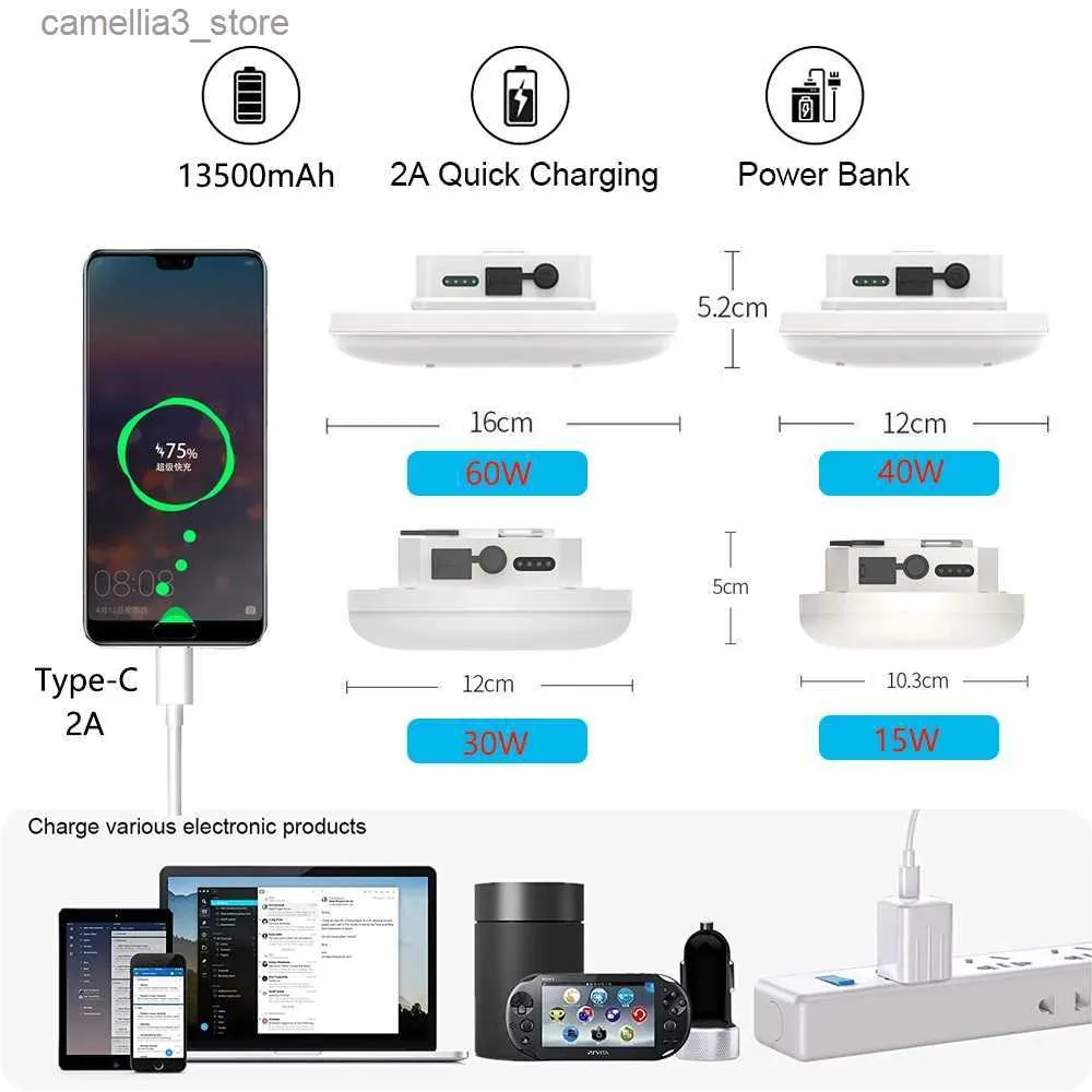 Campinglantaarn Afstandsbediening Oplaadbare LED-magneet Campinglantaarn 13500 mAh Krachtige draagbare zaklamp Vislicht Schijnwerper Tentlamp Q231116