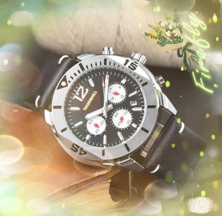 Популярные часы с автоматическим механизмом, черный, коричневый кожаный ремешок, кварцевые часы с секундами, водонепроницаемые многофункциональные наручные часы Star Business, подарки