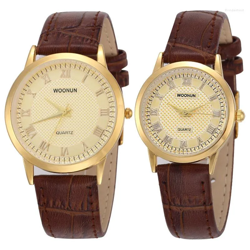 Principais relógios de pulso Top casal Relógios para os amantes Valentine Gift Woonun Leather Strap quartzo obtenha o Ultra-Thin, masculino, masculino