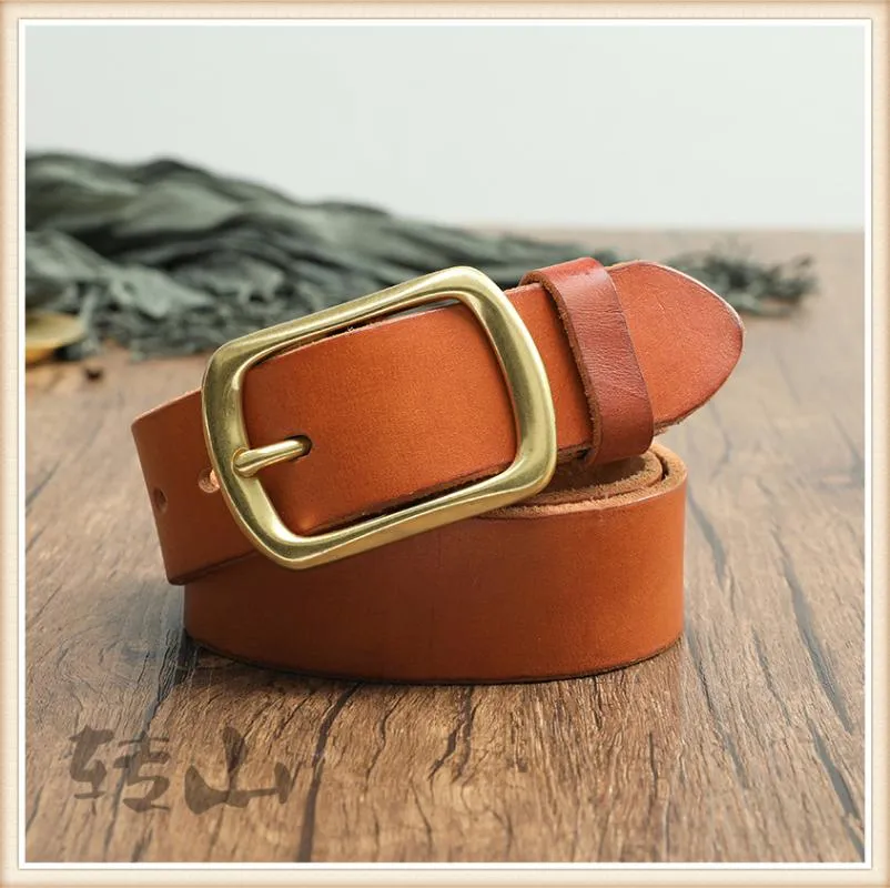 Belts Belt Men's Trendy Jeans Whole Piece Of Pure Cowhide Handmade Retro Leather Copper Buckle Soft Men