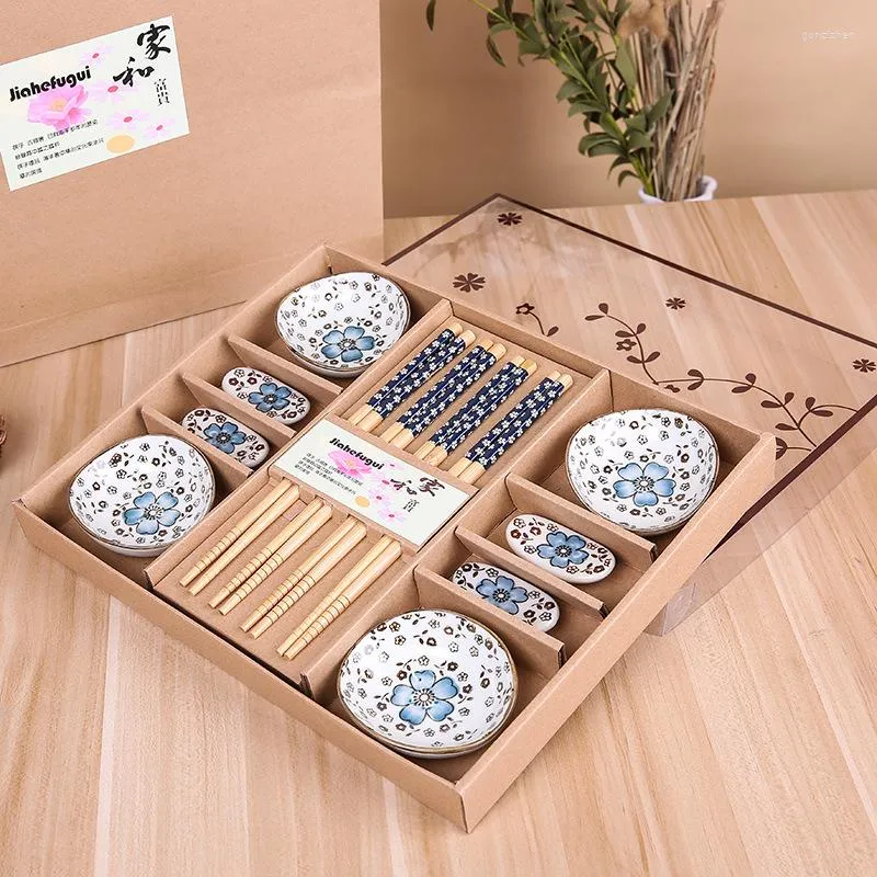 Ensembles de vaisselle Style japonais Fleur de cerisier Céramique Sushi Plats Sashimi Soysauce Dish Set Vaisselle Coffret cadeau (12pcs / Set)