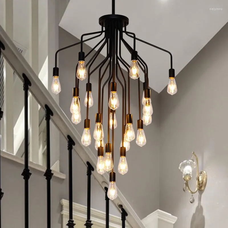 Pendant Lamps Nordic Retro Industrial Lights Wrought Iron Spider Staircase Light Living Room Ceiling Black Restaurant