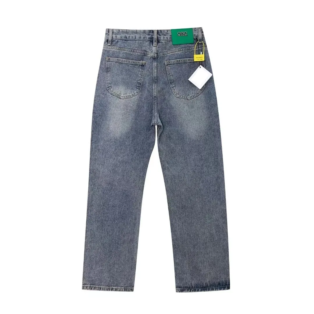 Mens Designer Open Fork Denim Straight Jacquard Trousers