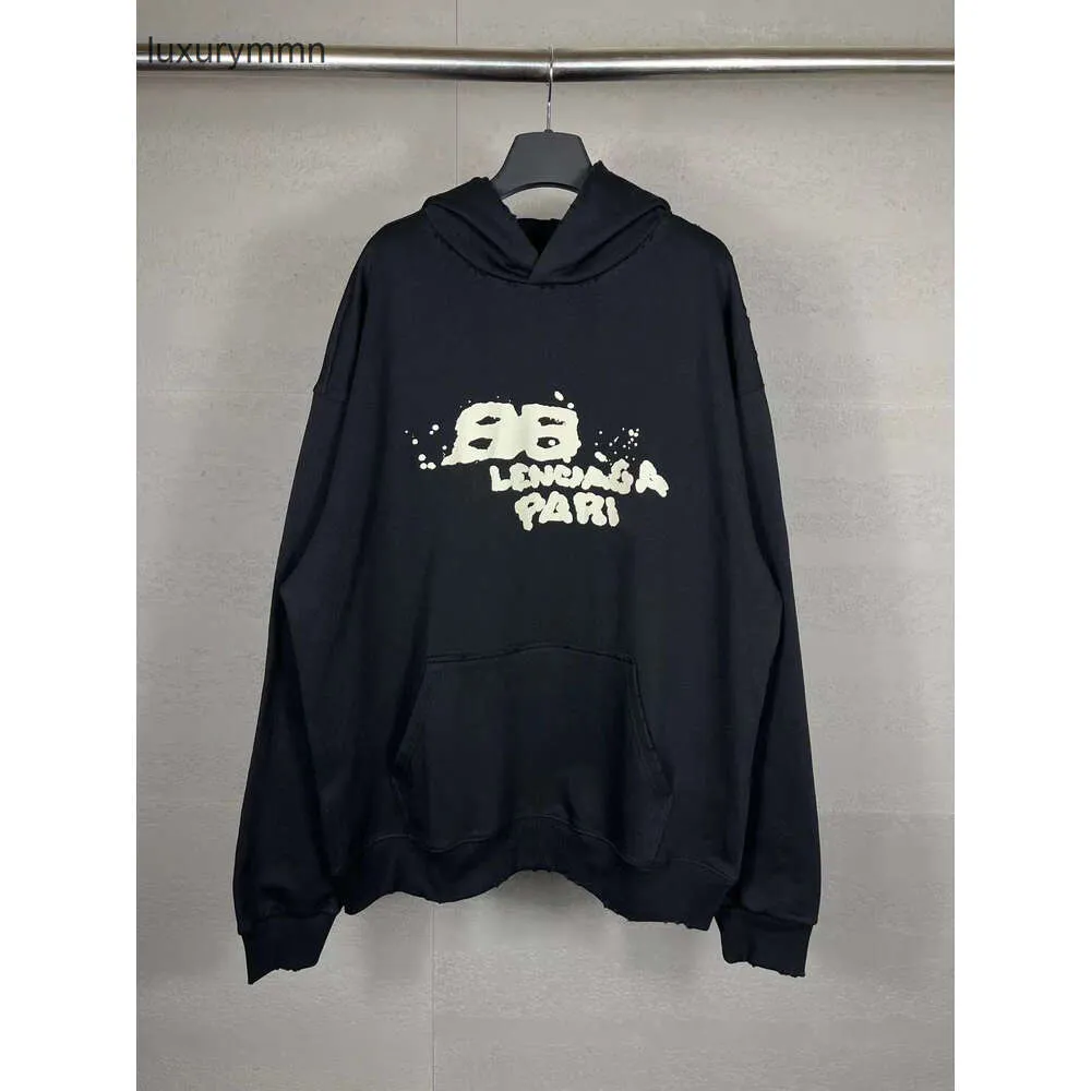 designer hoodie balencigs mode hoodies hoody mens tröjor hög kvalitet paris korrekt utgåva varumärke bb handmålad graffiti speckle tryck lös tröja 0lbd