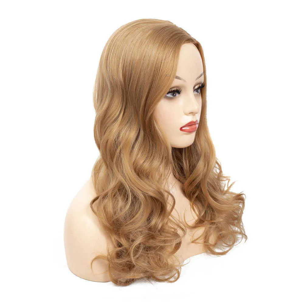 parrucca Ww1-09# cedevole, copertura della testa della parrucca da donna, capelli ricci lunghi, onda grande, copertura della testa della parrucca dorata
