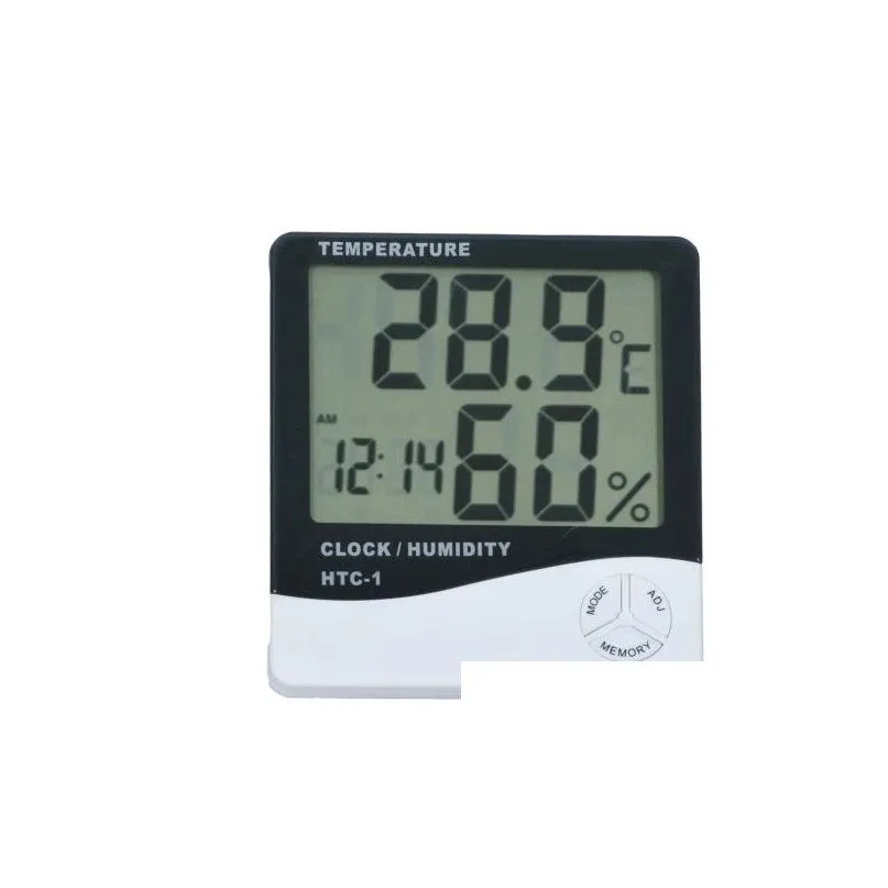 Fuktmätare Partihandel MTI-Funktion HTC-1 Digital LCD-temperaturfuktighet Hygrometer Termometerklocka med Battery Drop Delivery Dhalm