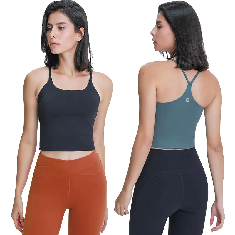 L-038 Soutien-gorge de sport long, haut d'entraînement avec rembourrage, soutien-gorge de yoga, dos sexy en forme de Y pour femme, vêtements de fitness absorbant la transpiration, élastiques et ajustés LU-MELUCK