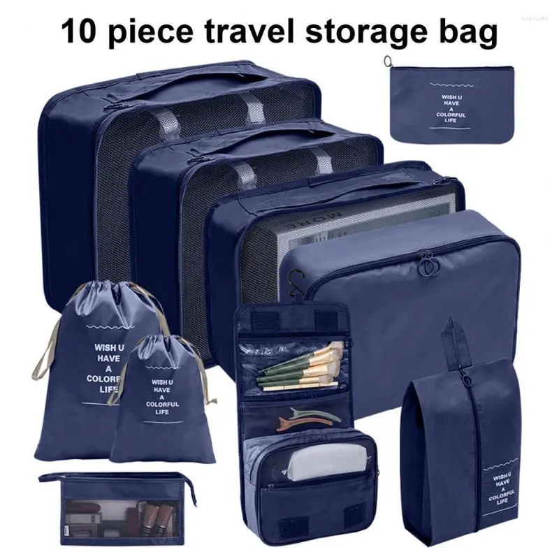Depolama Çantaları 10 PCS/SET Yardımcı Çok Amaçlı Seyahat Ayakkabı Kozmetik Örgü Bagaj Paketleme Organizatörleri Pürüzsüz fermuar malzemeleri