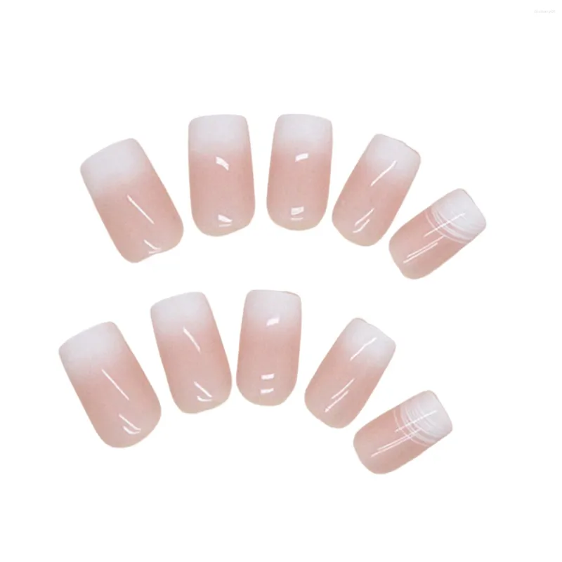 False Nails Pink White Gradients Manicure Natural Unbreakable Nail Simple Wear For Girl Dress Matching
