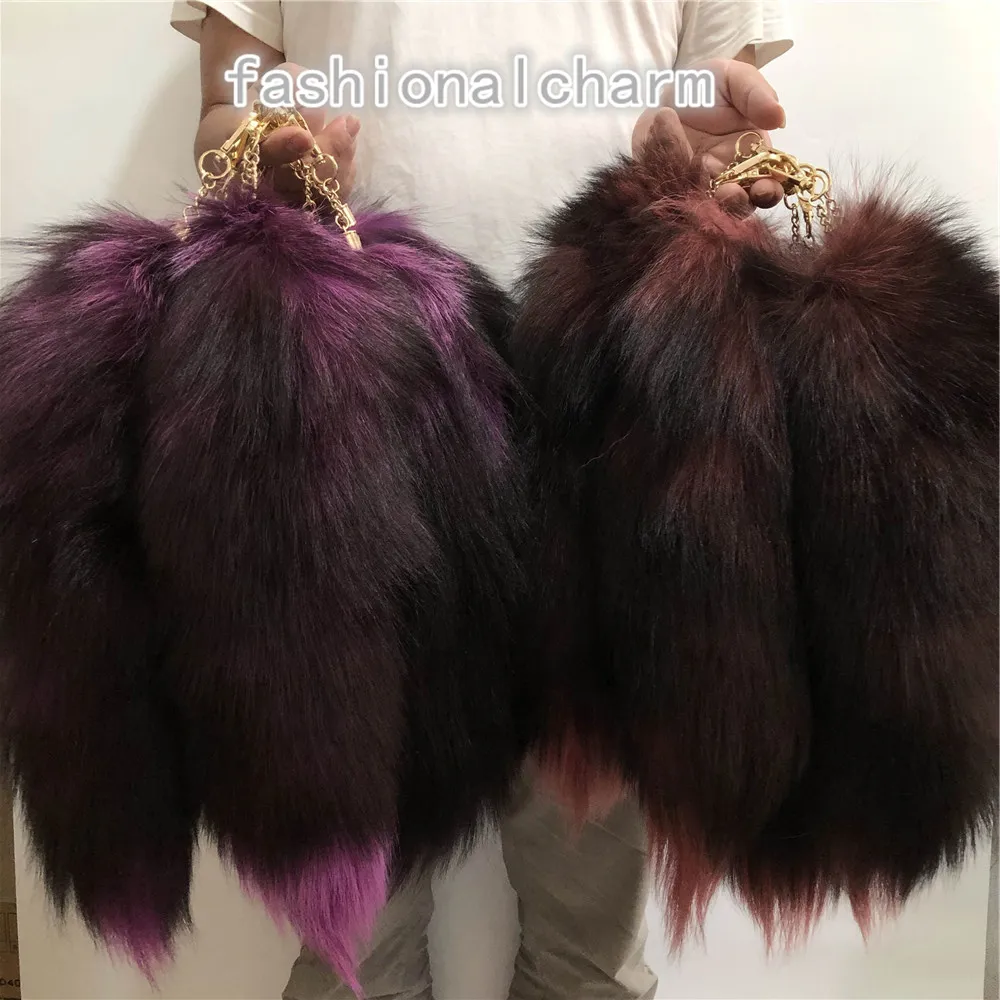 10Pcs/lot -40cm /16" Real Genuine Fox Fur Tail Keychain Cosplay Toy Keyring Handbag Phone Furry Pendant