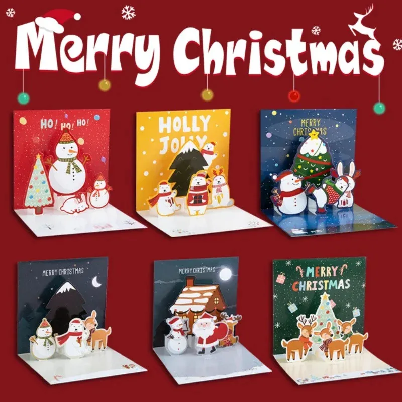 10PC cartes de voeux 3D carte de voeux créatif réveillon de noël carte-cadeau vacances carte de voeux 231115