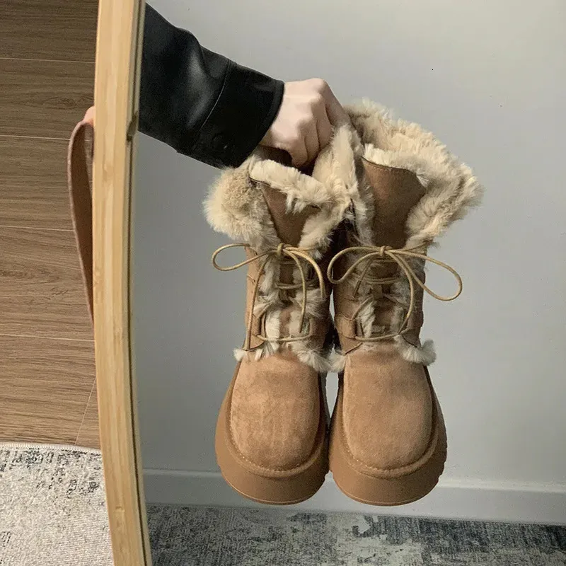 Bottes marron chaud à semelles épaisses neige pour femmes en peluche et épaissi anti-dérapant coton Botas Altas Plataforma Mujer chaussures de base pour adultes 231115