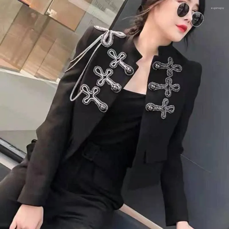 Damespakken Knight Schouder Epaulet kralen Cross Suit Card9gan Rivets Blazer jas metalen kwastjes kettingjack herfst streetwear tops