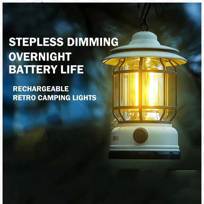 Latarnia kempingowa Lampa na zewnątrz Camping Type-C Szybkie oświetlenie ładowanie dekoracyjna lampa namiotowa retro przenośna latarnia kempingowa Q231116
