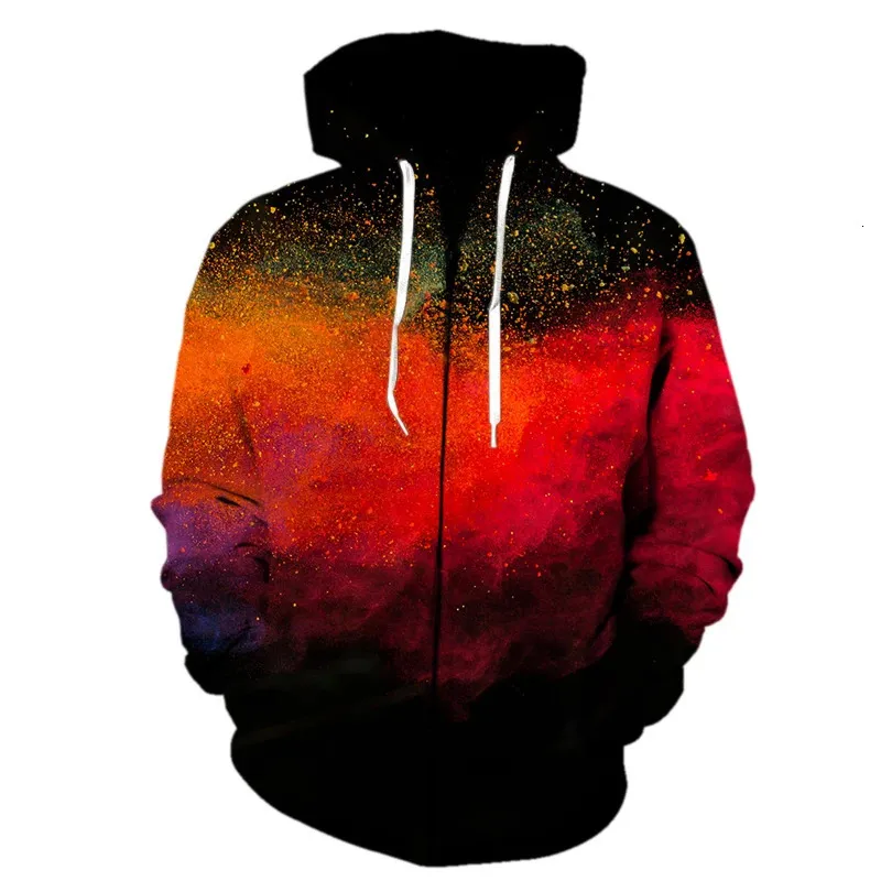 Moletom Com Capuz Masculino Moletons Pó Splash Tie Dying 3D Impressão Zipper Moletom Com Capuz Homens Manga Longa Pulôver Outono Roupas Confortáveis Tops 231114