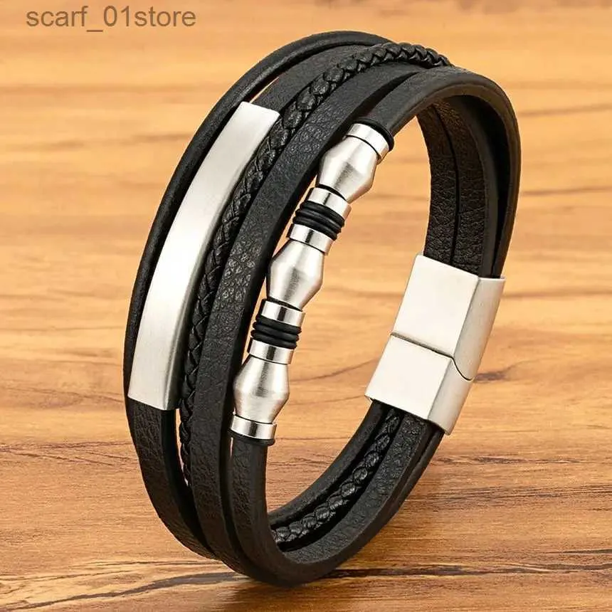 Chain XQNI Leather Bangle lti-layer Stainless Steel Metal Men's Bracelet Male Jewelry Best Gifts For Birtay Wedding ClaspL231115
