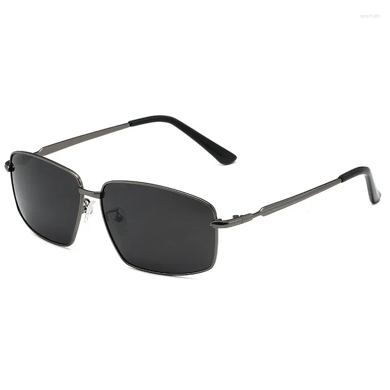 Sonnenbrille Herren, trendiges Metall, quadratisch, großer Rahmen, TAC, polarisierende Brille, lässig, Angeln