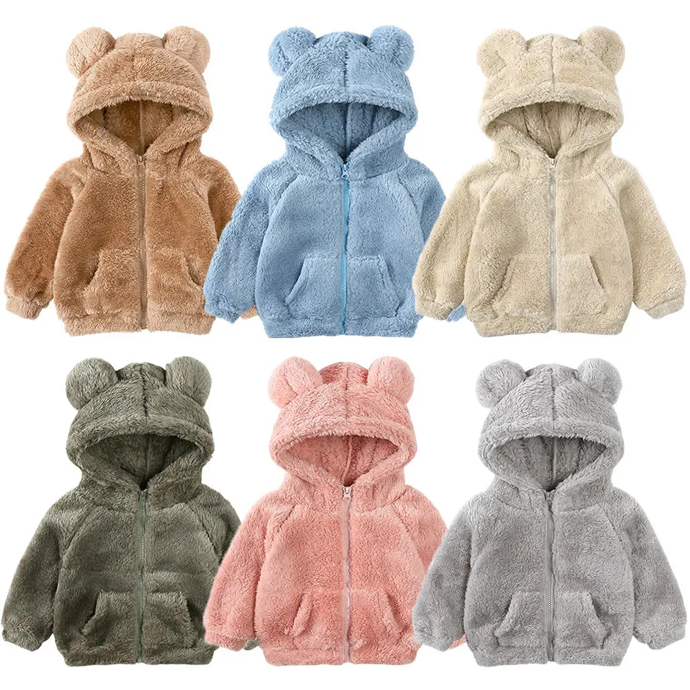 Cardigan 2023 Kids Winter Jacket For Boy Girl Solid Fleece Hoodies Bear Sweatshirt Top Korean Warm Coat Children Outwear Clothes 231115