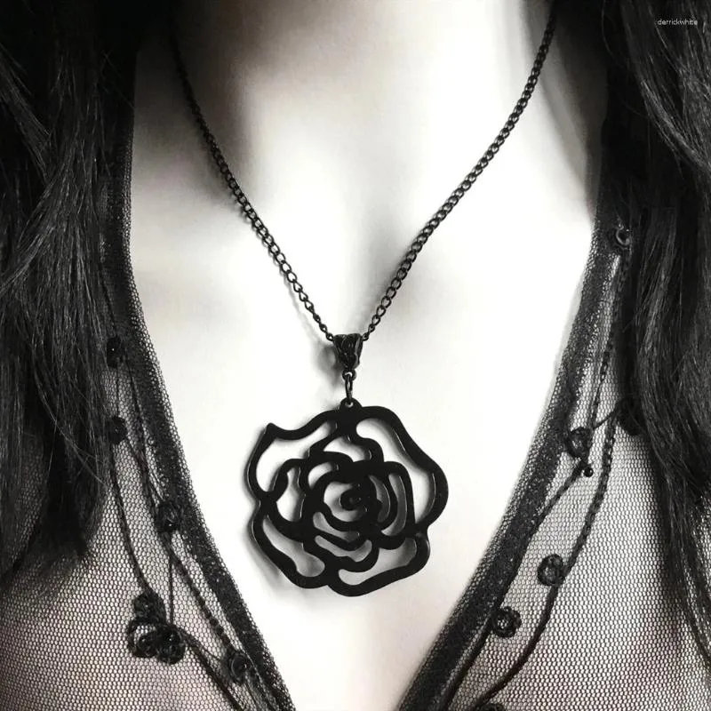 Hänge halsband svart rose gotisk halsband akryl stam tatuering stil disposition romantisk valentin alternativ brud bröllop