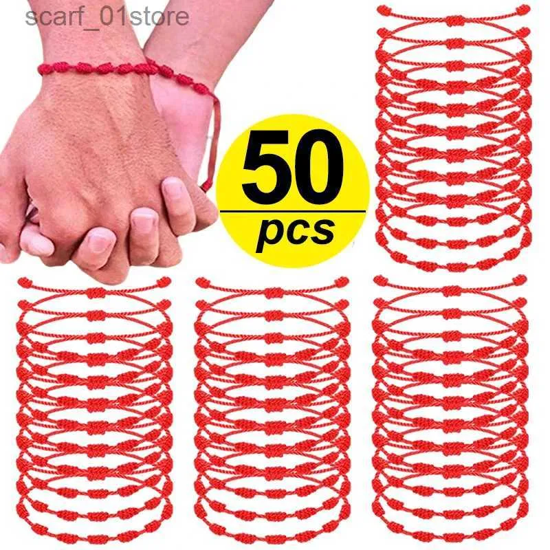 Chain 50pcs Handmade 7 Knots Red String Bracelet for r Protection Lucky Alet and Friendship Braid Rope Wristband Jewelry GiftL231115