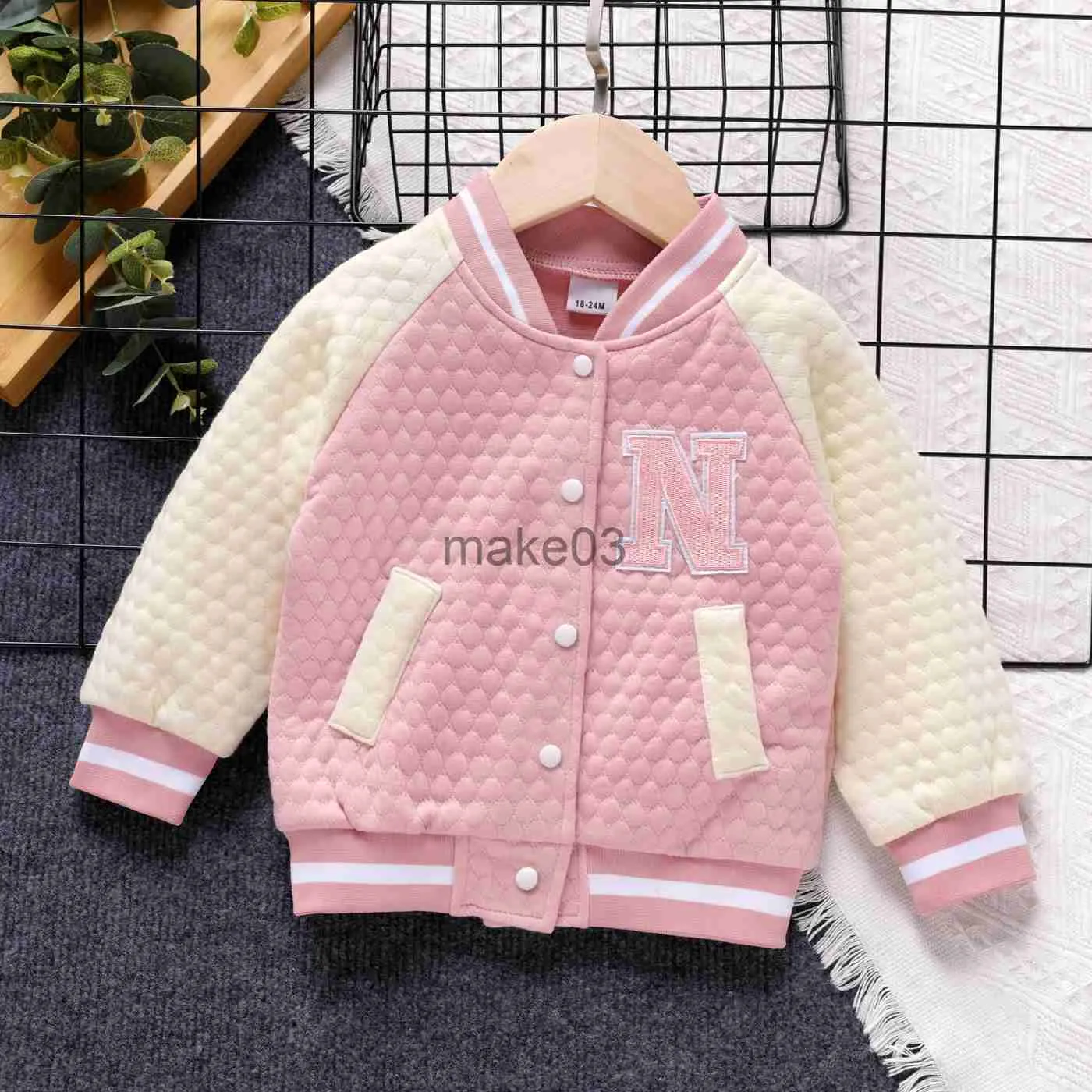 Jackets PatPat Toddler Girl 100% Cotton Letter Embroidered Textured Striped Button Design Bomber Jacket J231115