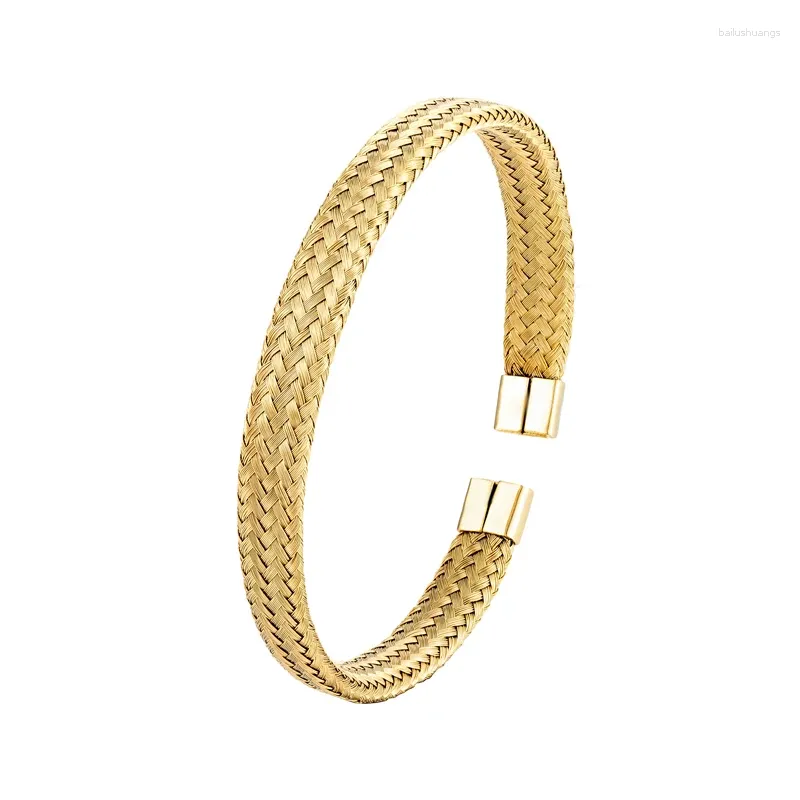 Bangle Stainless Steel Woven Shape Resizable Open Bracelet Gold Color Jewelry Brand Gift Pulseiras Drop