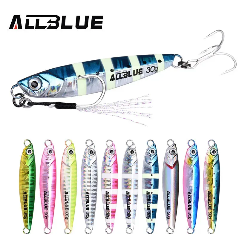 Yemleri Cazibe Allbue Wahoo Metal Jig Jigging Kaşık 20G 30G Kıyı Drag Drag Döküm Deniz Bas Cazibesi Yapay Yem Balıkçılık Takımı 231115