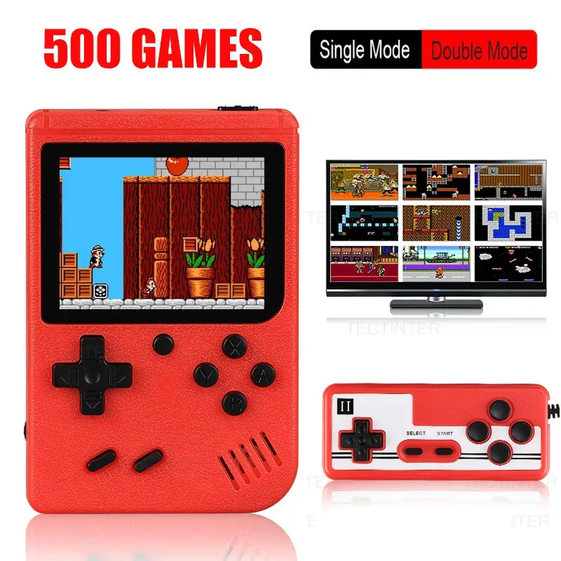 Portabla spelspelare Retro Portable Mini Video Game Console 8-Bit LCD Handheld-spelspelare Inbyggda 500 spel AV Handheld Game Console for Kids Gift 231114