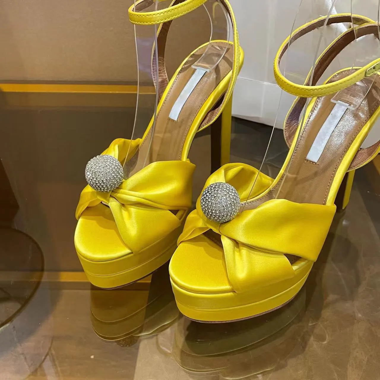 Designer Genuine Leather Coarse Heel Orange Sandals Heels For Women