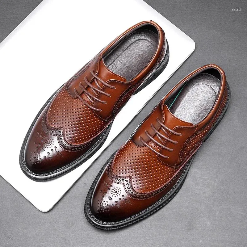 Dress Shoes Vintage Brown Business Office Men's High Quality Genuine Leather Women's Lace Up Casual Baroque Black