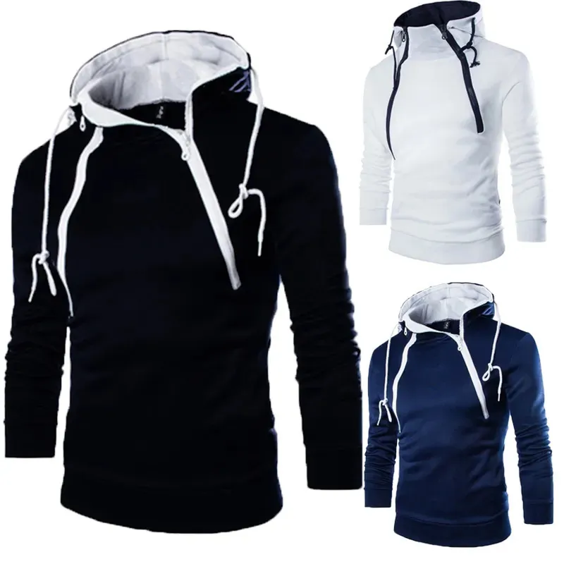 Mens Hoodies Sweatshirts Långärm för män blixtlås med huvtröja med hög hals tröja toppjacka Black tröja 231114