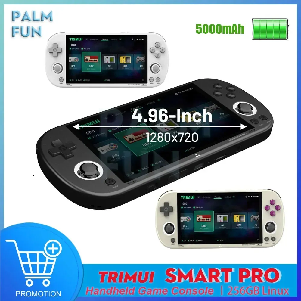 Przenośne gracze Game Trimuui Smart Pro Portable Retro Arcade Console 4.96 cala IPS Handheld Console type-C Linux Screen Screen Video Player 231114