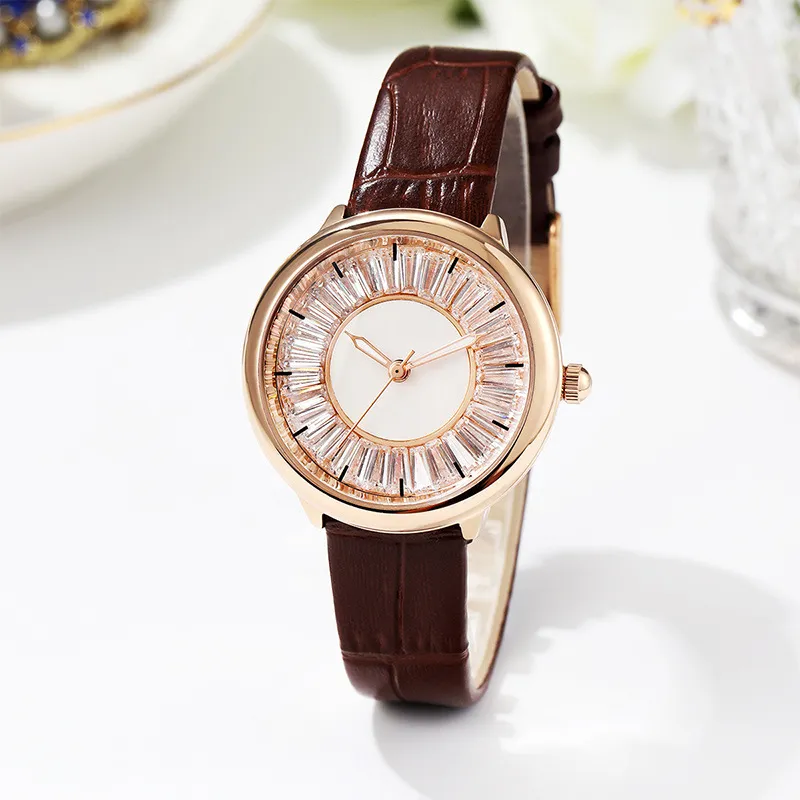 Женские часы Часы высокого качества Роскошные дизайнерские деловые кварцевые водонепроницаемые кожаные часы на батарейке 32 мм