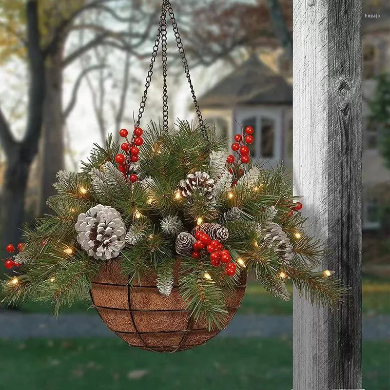 Dekorativa blommor jul hängande korg konstgjorda girland dekoration krans xmas sling led lampor festlig gåva år 2023 navidad