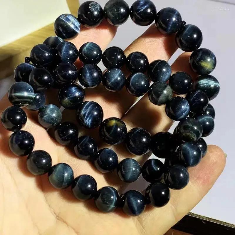 Strand natural azul tigre olho pulseira de alta qualidade elástico frisado para moda masculina e presente dominante atacado