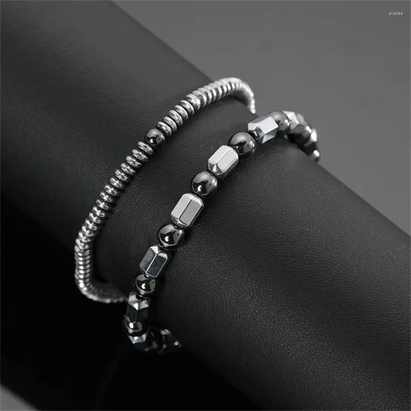 Strand 2 pz/set Smerigliato Nero Perline Braccialetti di Pietra Vulcanica Per Gli Uomini Borda il Braccialetto Set Donne di Energia Naturale Cavigliere Gioielli Regali