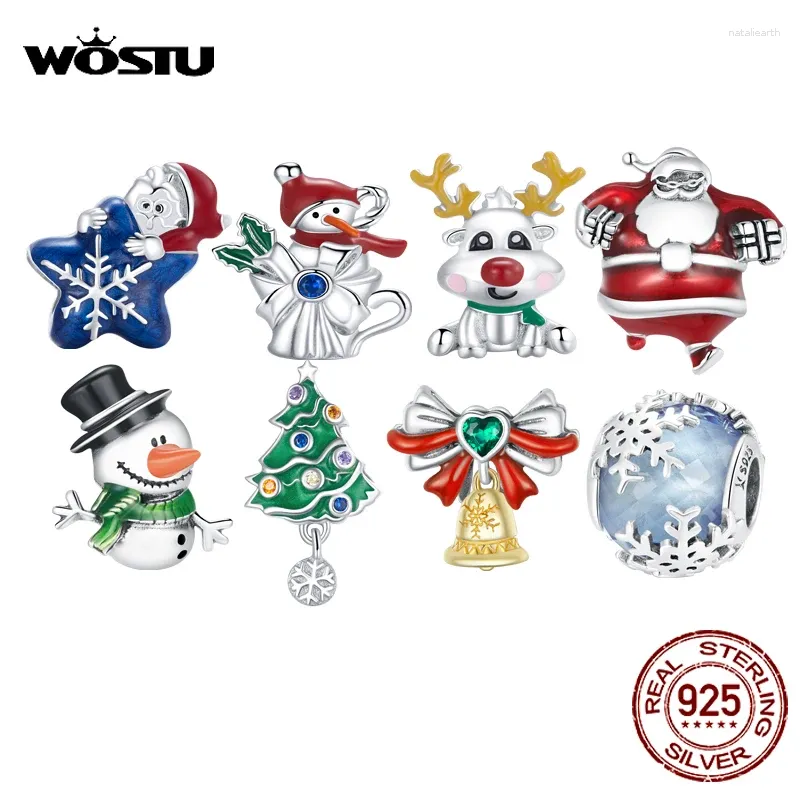 ルーズジェムストーンWOSTU 925スターリングシルバークリスマスツリービードCZフェスティバルチャーム雪だるまペンダントDIYフィットオリジナルブレスレットジュエリーギフト