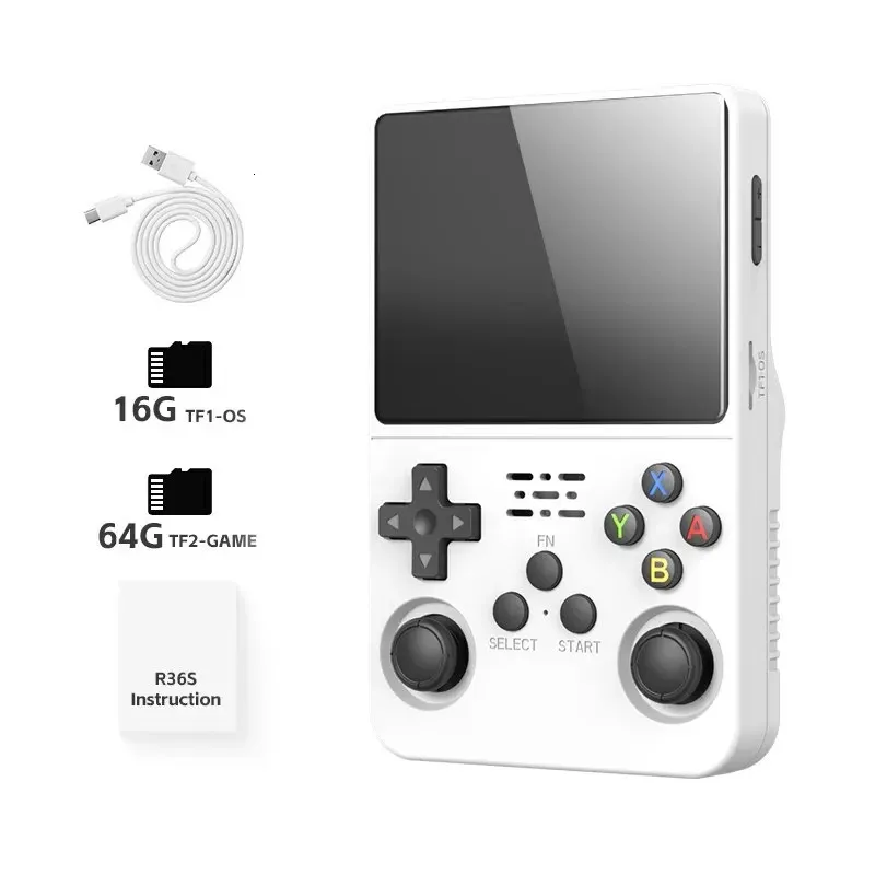 R36XX Console de Jeu Portable rétro 128G,22000 Jeux,12 émulateurs,3000mAh, Console de Jeu vidéo avec Écran IPS OCA HD de 3,5 Pouces,640*480P,Système Linux Open Source,Double Joystick 3D (Blanc
