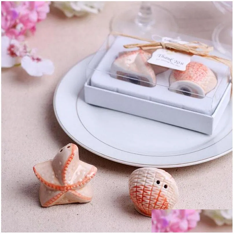 Party Favor Apple Pea Starfish Shell Ceramic Salt And Pepper Shaker Beach Souvenirs Christmas Gift Za1227 Drop Delivery Home Dhsaq