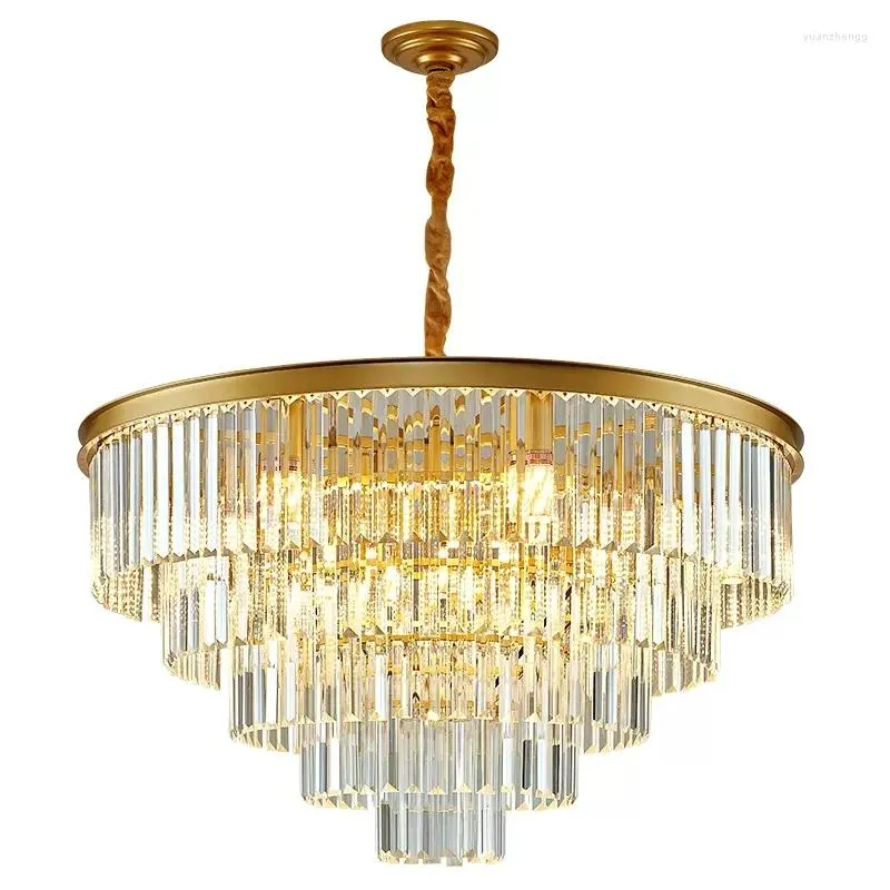 Lustres Moderne De Luxe Rond Lustre En Cristal Or Noir Lustre Suspension Suspension Salon Suspension Éclairage Intérieur Luminaire