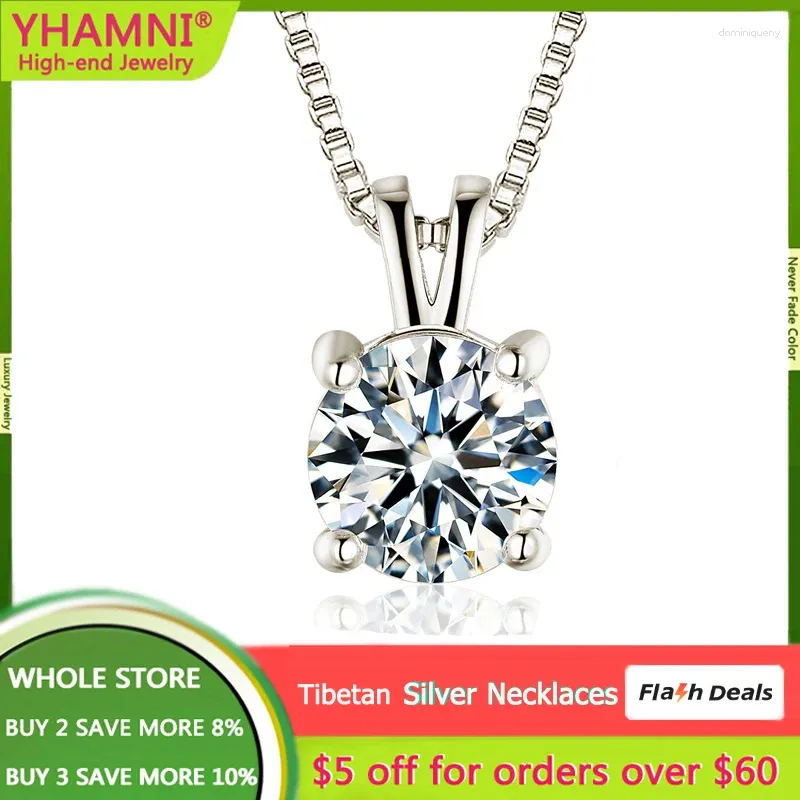 Pendant Necklaces 2.0ct Solitaire Necklace Women Allergy Free Tibetan Silver Choker Statement Bride Wedding Jewelry With Gift Box