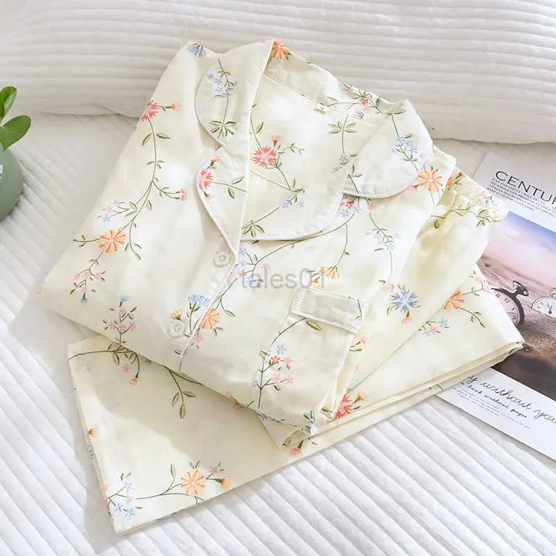 Women's Sleep Lounge FDFKLAK 100% bawełniany gazą kobiet odzież domowa Pajama garnitur zwykły kwiatowy druk 2pc