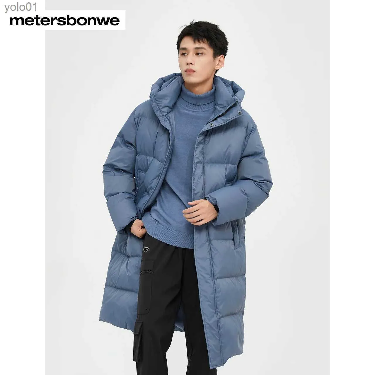 Parka da uomo in piumino Metersbonwe Piumino lungo con cappuccio da uomo Inverno Nuovo colore solido 80DuckDown Ultraleggero Abbigliamento caldo Sciolto Piumino dritto Outwear BrandL231115