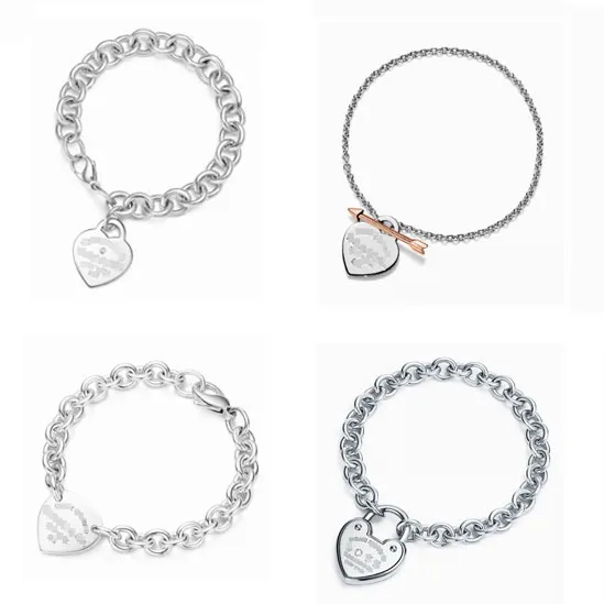 Bracelet de bijoux de créateurs pour femmes Classic T Home 925 Sterling Silver Heart Brand New Diamond Arrow Love Pendentif Bracelet Mode Bijoux à la main Cadeau en gros