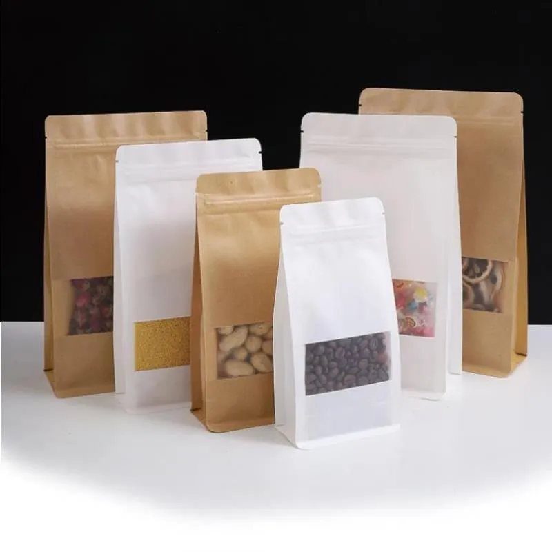 Многоразовые бумажные упаковочные пакеты из крафт-бумаги с окном, термосвариваемая сумка для хранения продуктов Fohsq