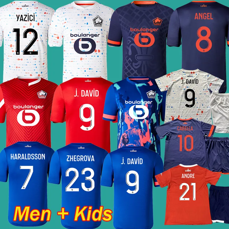 LOSC LILLE 2023 2024 네 번째 홈 축구 유니폼 Cabella J David Onas Angel Football Shirts 22 24 Lille Olympique Andre Yazici Maillot 성인 어웨이 키트 키트 장비