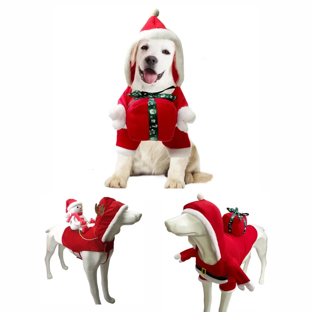 Ubrania dla psów kostium pies zabawny pies Boże Narodzenie Święty Mikołaj Kostium jazdy Pet Cat Cat Strój świąteczny pies świąteczny ubrania ubieranie się 231114